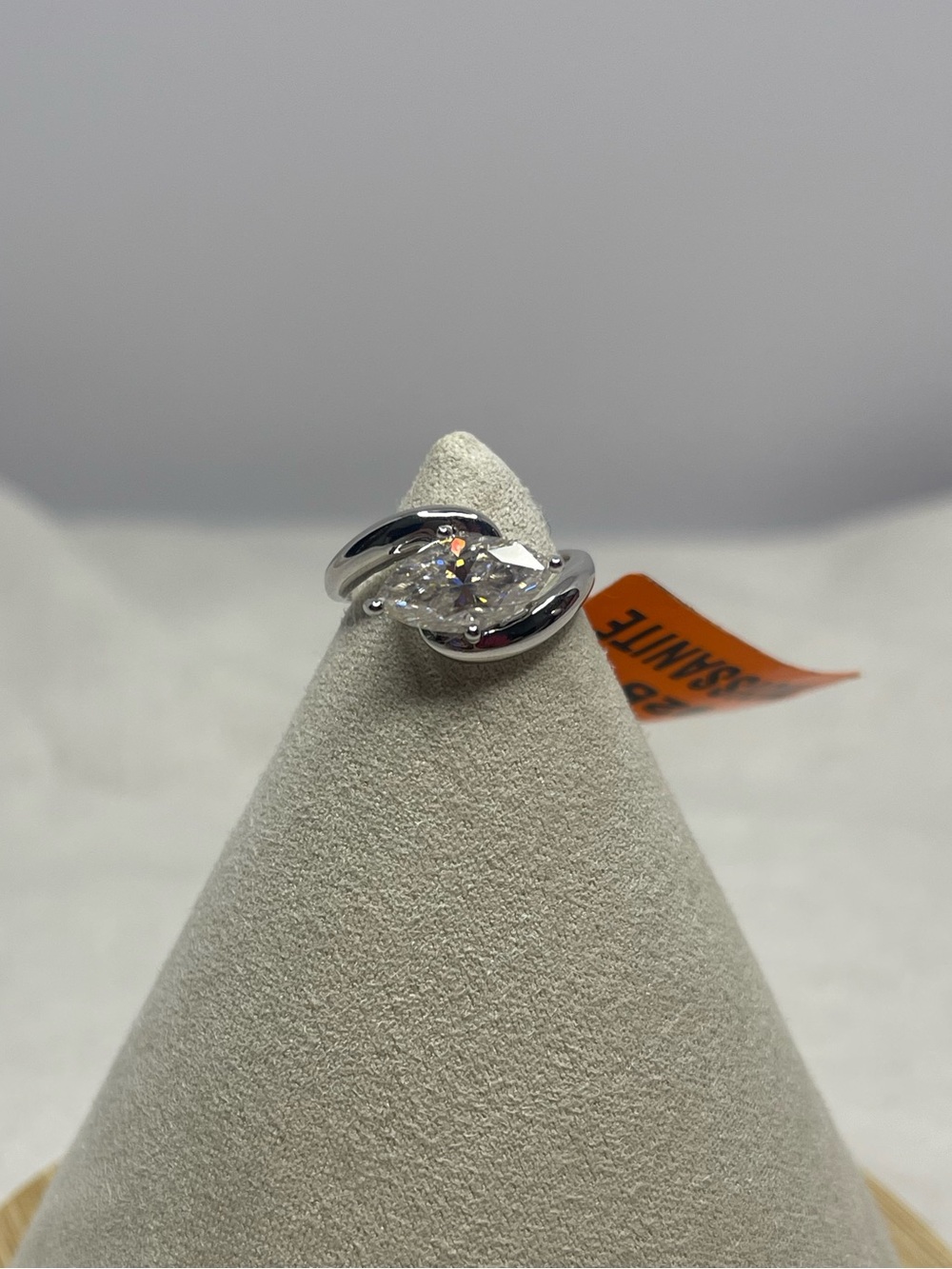 Marquise-Cut Silver-Tone Ring with Clear Stone - White